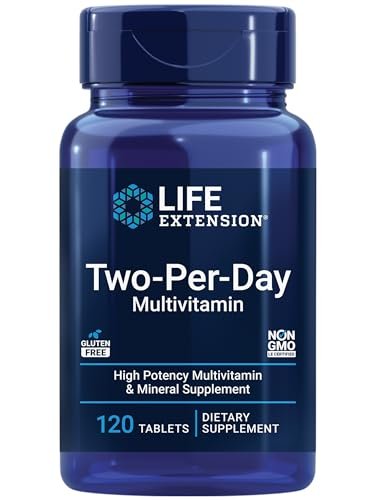 Life Extension Two-Per-Day Multivitamin – Über 25 Vitamine, Mineralien & Extrakte – Vitamine B6, C, D – Zink – Zweimonatsvorrat – Nicht-GVO, Glutenfrei – 120 Tabletten