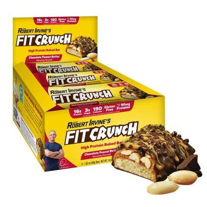 FITCRUNCH Snack Size Protein Riegel, 6-Schichten gebackener Riegel, 3g Zucker, glutenfrei & weicher Kuchenkern (9 Riegel, Erdnussbutter mit Schokolade)