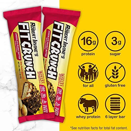 FITCRUNCH Snack Size Protein Riegel, 6-Schichten gebackener Riegel, 3g Zucker, glutenfrei & weicher Kuchenkern (9 Riegel, Erdnussbutter mit Schokolade)