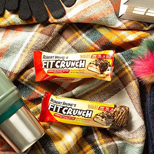 FITCRUNCH Snack Size Protein Riegel, 6-Schichten gebackener Riegel, 3g Zucker, glutenfrei & weicher Kuchenkern (9 Riegel, Erdnussbutter mit Schokolade)