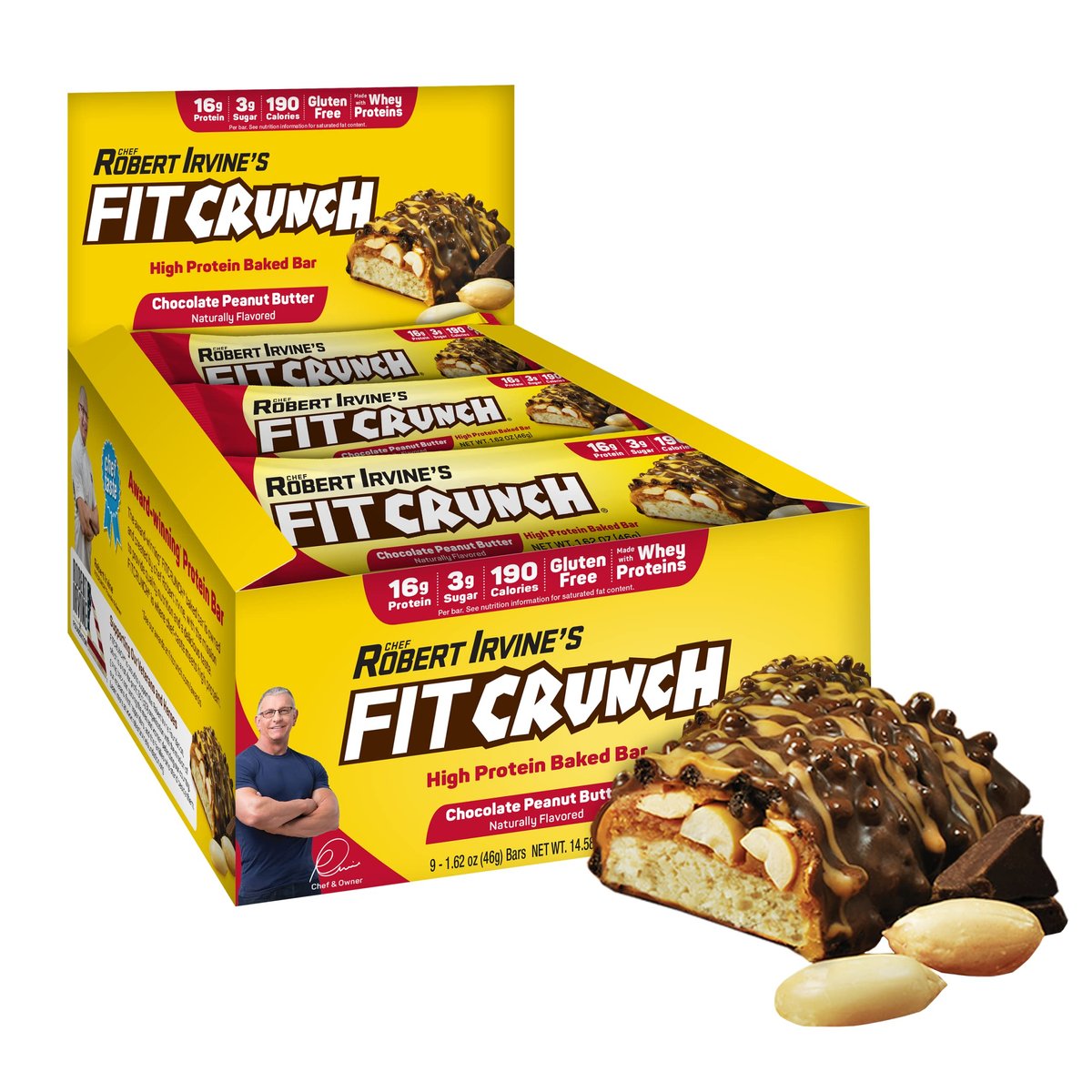 FITCRUNCH Snack Size Protein Riegel, 6-Schichten gebackener Riegel, 3g Zucker, glutenfrei & weicher Kuchenkern (9 Riegel, Erdnussbutter mit Schokolade)