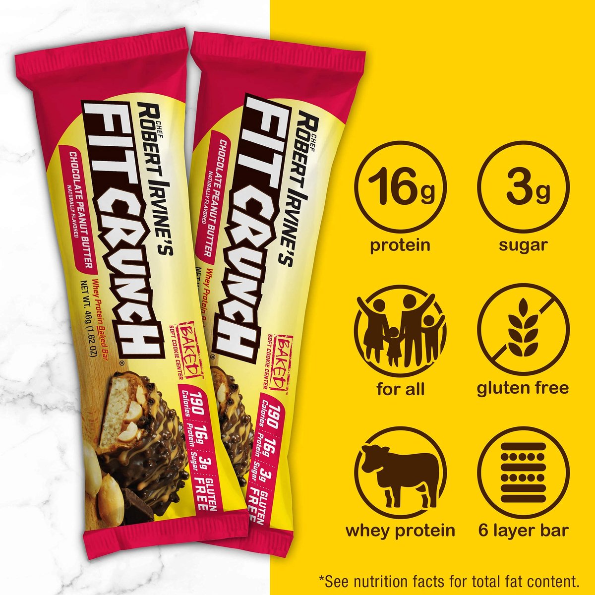 FITCRUNCH Snack Size Protein Riegel, 6-Schichten gebackener Riegel, 3g Zucker, glutenfrei & weicher Kuchenkern (9 Riegel, Erdnussbutter mit Schokolade)