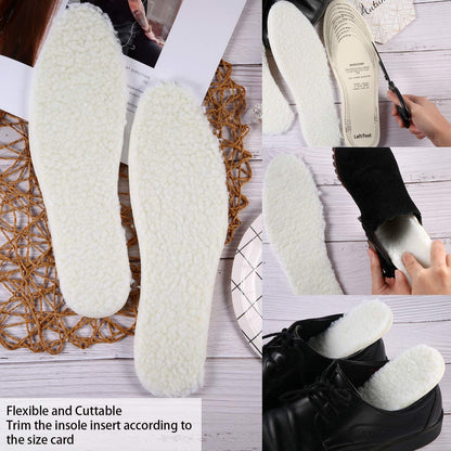 Frienda 2 Paar Woll-Einlegesohlen für kaltes Wetter – zuschneidbar, flauschige Schuheinlagen für Damen und Herren, beige
