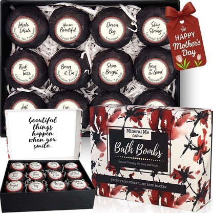 Entspannende Badebomben für Frauen mit inspirierenden Botschaften – 12 natürliche & biologische Badekugeln mit ätherischen Ölen & Sheabutter. Geschenk zum Geburtstag, Muttertag für Mama, Ehefrau