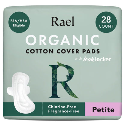 Rael Damenbinden für Frauen, Bio-Baumwollbezug – Periodenbinde mit Flügeln, Damenhygiene, Slipeinlagen, leichte Saugfähigkeit, unparfümiert, ultradünn (Petite, 28 Stück)