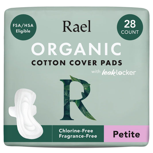 Rael Damenbinden für Frauen, Bio-Baumwollbezug – Periodenbinde mit Flügeln, Damenhygiene, Slipeinlagen, leichte Saugfähigkeit, unparfümiert, ultradünn (Petite, 28 Stück)