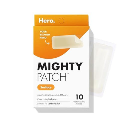 Mighty Patch Surface Large Pimple Patches für das Gesicht, Pickelaufkleber für Wange, Stirn und Kinn, Hydrokolloid-Pflaster, vegan, von Hero Cosmetics, 10 Stück