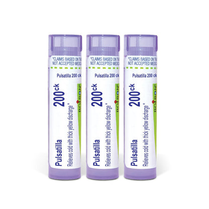 Boiron Pulsatilla 200ck Homöopathisches Arzneimittel bei Erkältung mit dickem, gelbem Ausfluss - Packung mit 3 (240 Kügelchen)