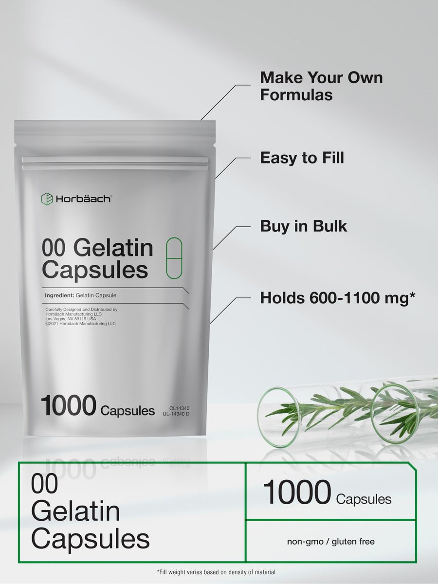 Leere Kapseln Größe 00 | 1000 Klare Gelatinekapseln | Wiederverschließbarer Beutel | Non-GMO, Glutenfrei | Von Horbaach