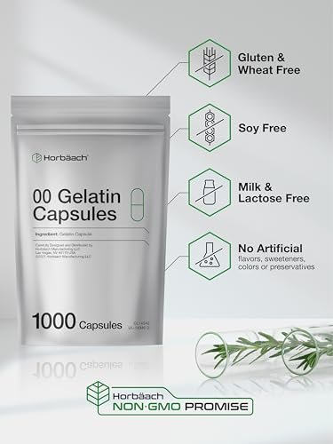 Leere Kapseln Größe 00 | 1000 Klare Gelatinekapseln | Wiederverschließbarer Beutel | Non-GMO, Glutenfrei | Von Horbaach