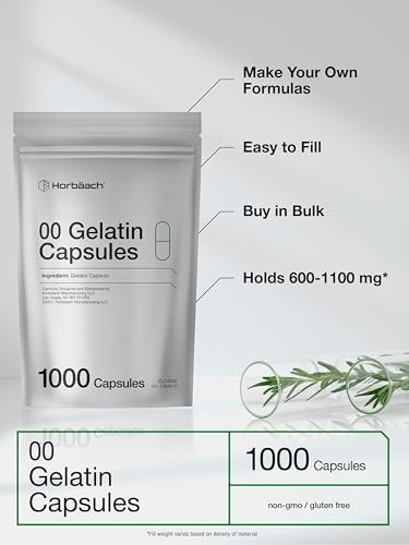 Leere Kapseln Größe 00 | 1000 Klare Gelatinekapseln | Wiederverschließbarer Beutel | Non-GMO, Glutenfrei | Von Horbaach