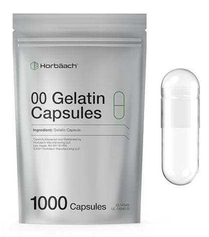 Leere Kapseln Größe 00 | 1000 Klare Gelatinekapseln | Wiederverschließbarer Beutel | Non-GMO, Glutenfrei | Von Horbaach