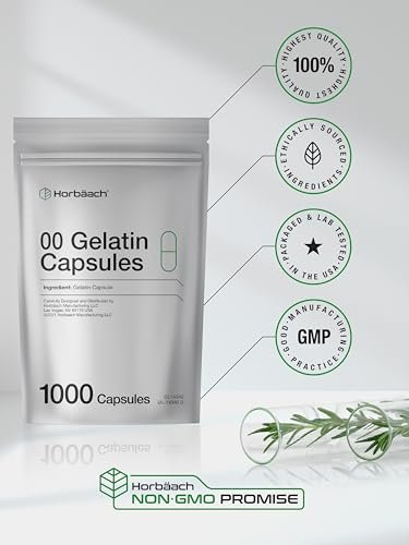 Leere Kapseln Größe 00 | 1000 Klare Gelatinekapseln | Wiederverschließbarer Beutel | Non-GMO, Glutenfrei | Von Horbaach