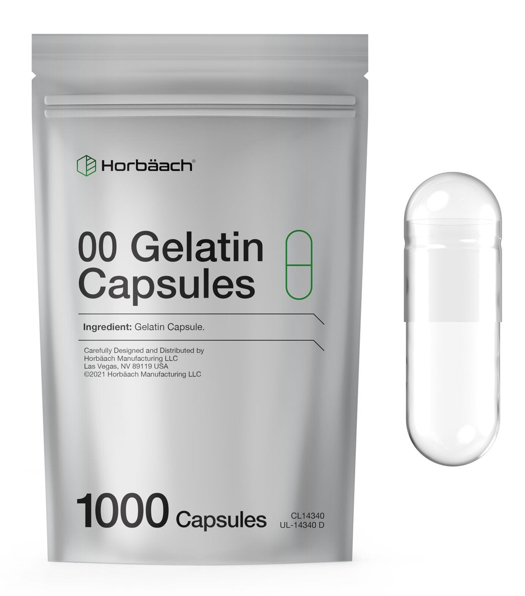 Leere Kapseln Größe 00 | 1000 Klare Gelatinekapseln | Wiederverschließbarer Beutel | Non-GMO, Glutenfrei | Von Horbaach