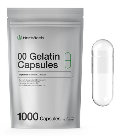 Leere Kapseln Größe 00 | 1000 Klare Gelatinekapseln | Wiederverschließbarer Beutel | Non-GMO, Glutenfrei | Von Horbaach