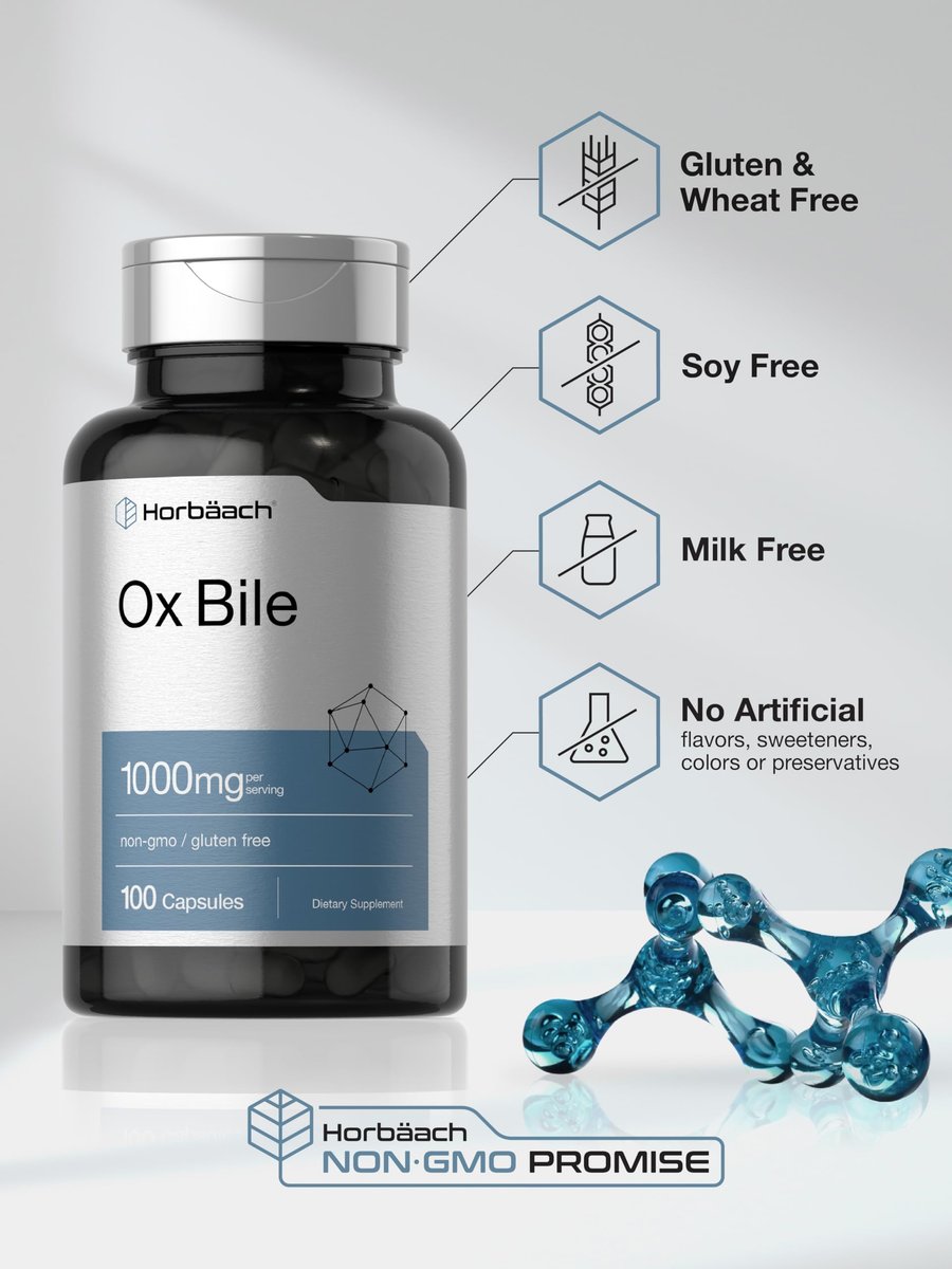 Horbäach Ox Galle Supplement | 1000 mg | 100 Kapseln | Verdauungsenzyme | Non-GMO & Glutenfrei