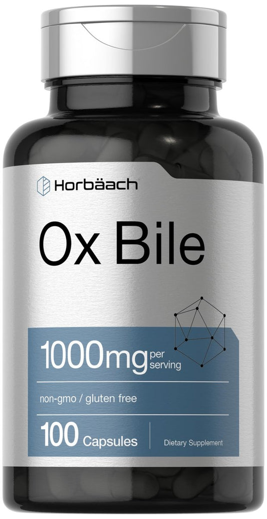 Horbäach Ox Galle Supplement | 1000 mg | 100 Kapseln | Verdauungsenzyme | Non-GMO & Glutenfrei