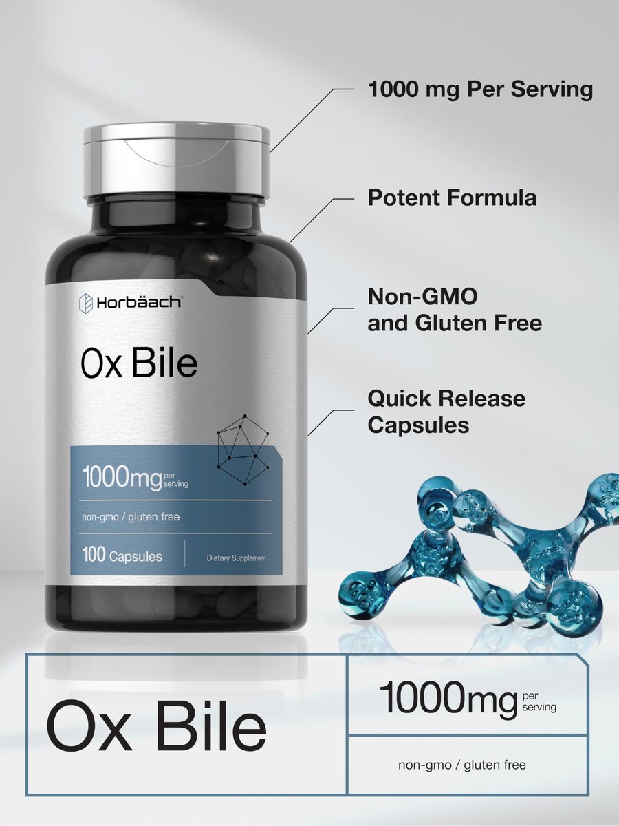 Horbäach Ox Galle Supplement | 1000 mg | 100 Kapseln | Verdauungsenzyme | Non-GMO & Glutenfrei