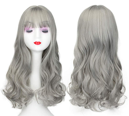 LXUE 20" Langes gewelltes Clip-in-Wiglet-Topper für dünner werdendes Haar mit Pony, Grau