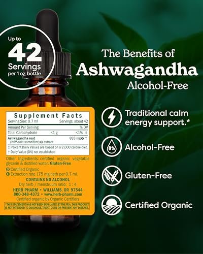 Herb Pharm Bioaktiver Ashwagandha-Flüssigextrakt ohne Alkohol – Stimmungsunterstützung, veganes Ashwagandha-Wurzel-Glycerit, geschmackvolles Adaptogen für Erwachsene, nicht-GVO, 30 ml