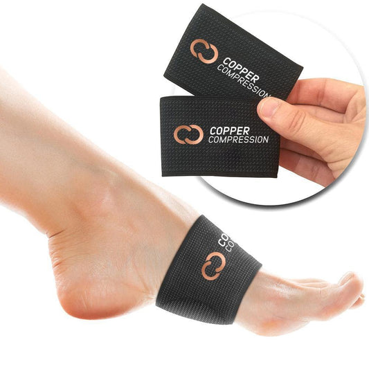 Kupfer-Kompressions-Fußgewölbestützen mit Polsterung – Gezielte Unterstützung bei Plantarfasziitis, Schmerzen, Plattfüßen und hohen Fußgewölben – Atmungsaktiv für Damen und Herren – Schwarz