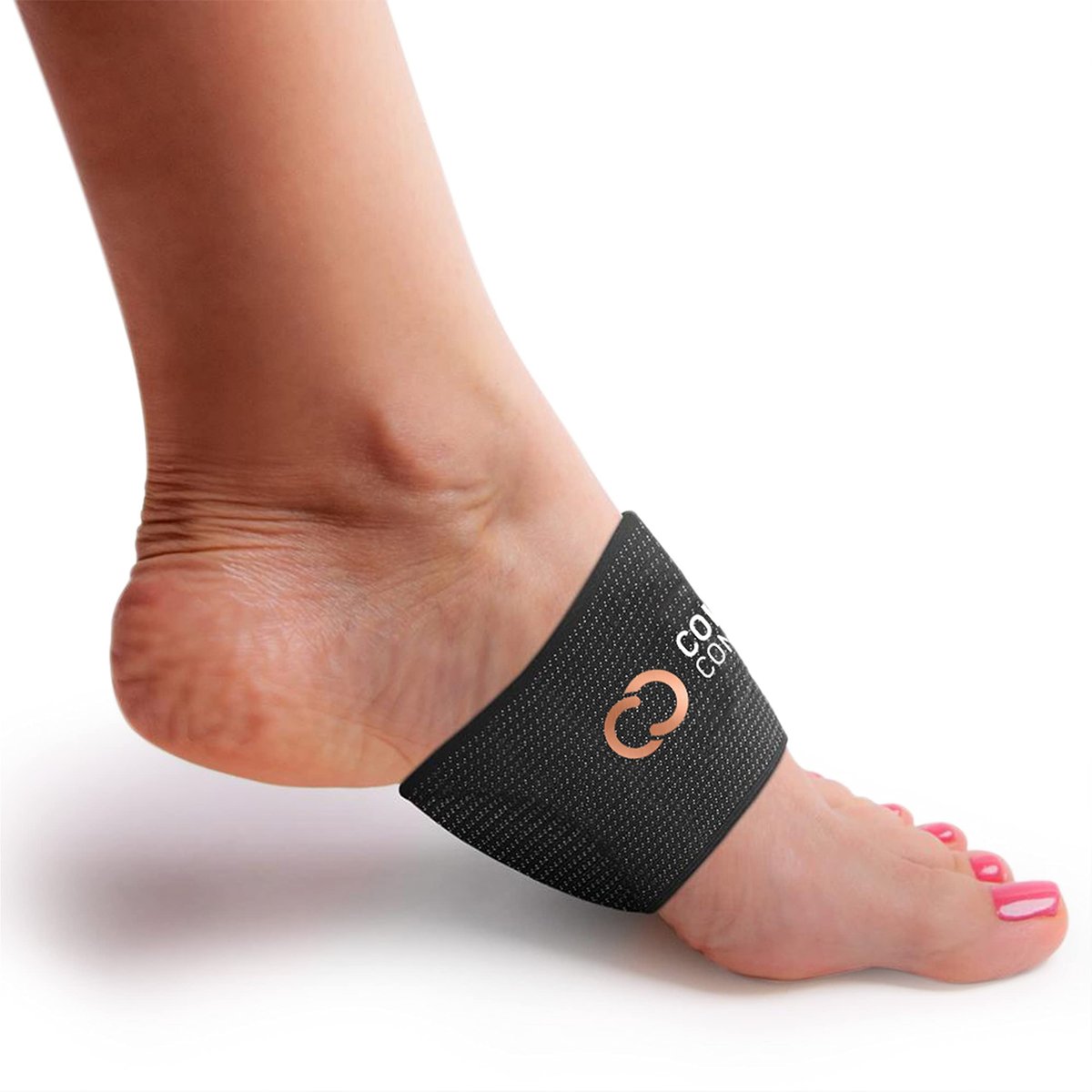 Kupfer-Kompressions-Fußgewölbestützen mit Polsterung – Gezielte Unterstützung bei Plantarfasziitis, Schmerzen, Plattfüßen und hohen Fußgewölben – Atmungsaktiv für Damen und Herren – Schwarz