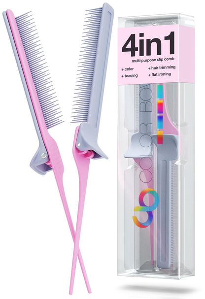 COLORBOW Rattenschwanz-Teasing-Kamm Clip-Kamm (2er-Pack) Haarglätterkamm - Glätteisenkamm - Färbekamm Rosa / Grau