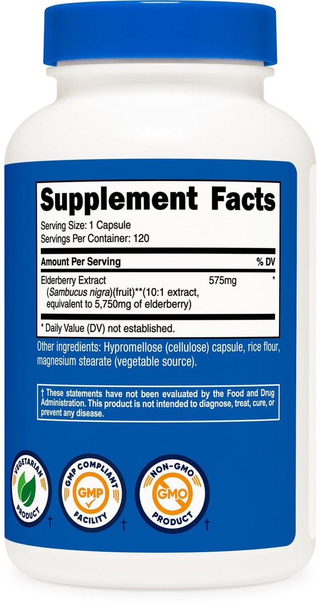 Nutricost Holunderbeeren Kapseln 575mg (120 Kapseln) – Schwarzer Holunder, vegetarisch, glutenfrei & nicht-GMO