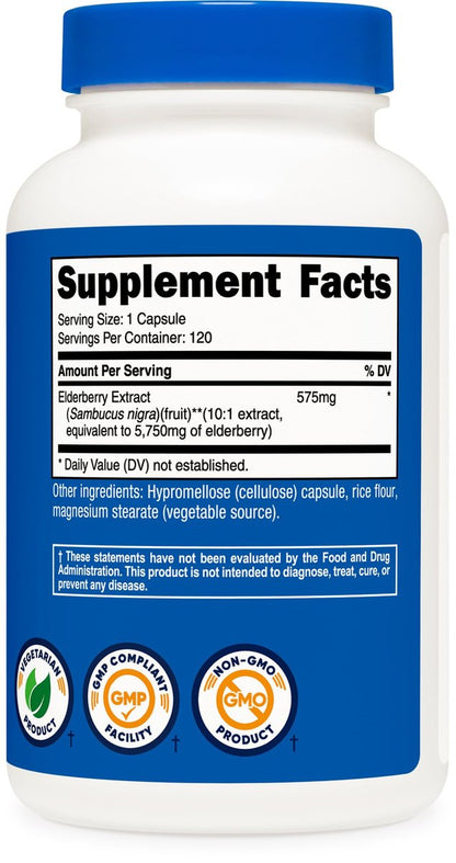 Nutricost Holunderbeeren Kapseln 575mg (120 Kapseln) – Schwarzer Holunder, vegetarisch, glutenfrei & nicht-GMO