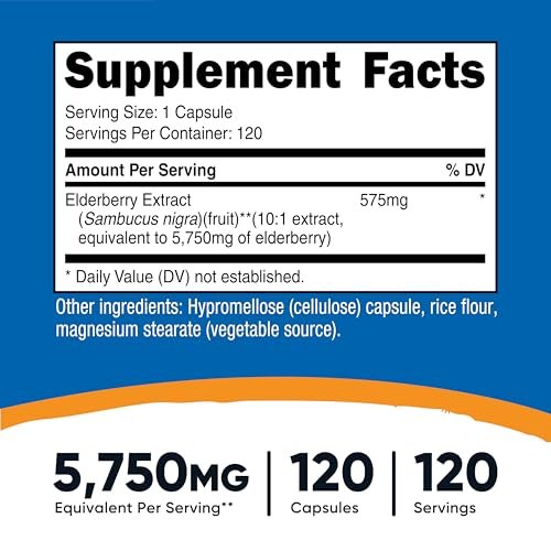 Nutricost Holunderbeeren Kapseln 575mg (120 Kapseln) – Schwarzer Holunder, vegetarisch, glutenfrei & nicht-GMO