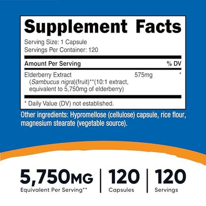 Nutricost Holunderbeeren Kapseln 575mg (120 Kapseln) – Schwarzer Holunder, vegetarisch, glutenfrei & nicht-GMO