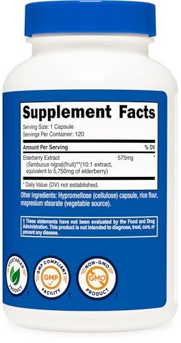 Nutricost Holunderbeeren Kapseln 575mg (120 Kapseln) – Schwarzer Holunder, vegetarisch, glutenfrei & nicht-GMO