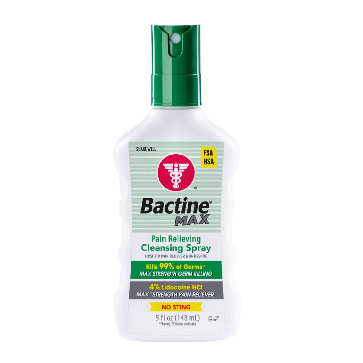 Bactine Max Schmerzlinderndes Antiseptikum Spray mit Lidocain, Erste Hilfe Schmerz + Juckreiz Linderung, Ohne Stechen, Tötet 99% der Keime*, 5oz