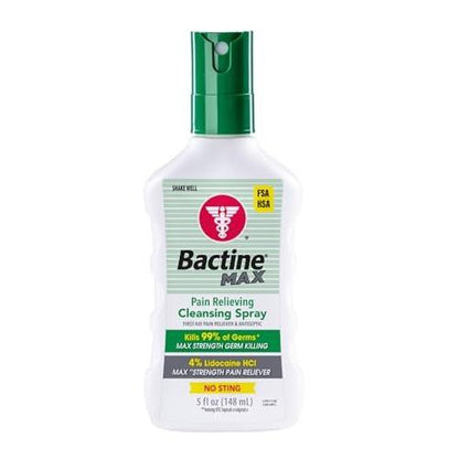 Bactine Max Schmerzlinderndes Antiseptikum Spray mit Lidocain, Erste Hilfe Schmerz + Juckreiz Linderung, Ohne Stechen, Tötet 99% der Keime*, 5oz