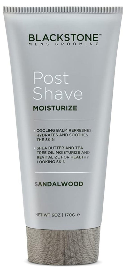 Blackstone Men's Grooming Post Shave Moisturizer mit Teebaumöl, Sheabutter, Vitamin E & Aloe | Beruhigender kühlender Balsam | Parfümfrei | Sandelholz (177 ml)