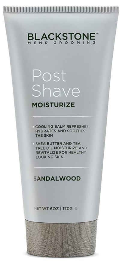 Blackstone Men's Grooming Post Shave Moisturizer mit Teebaumöl, Sheabutter, Vitamin E & Aloe | Beruhigender kühlender Balsam | Parfümfrei | Sandelholz (177 ml)