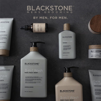 Blackstone Men's Grooming Post Shave Moisturizer mit Teebaumöl, Sheabutter, Vitamin E & Aloe | Beruhigender kühlender Balsam | Parfümfrei | Sandelholz (177 ml)