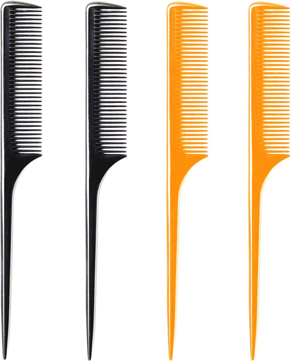 LUXXII (4er-Pack) 9,25" Stabile Rattenschwanzkämme mit feinen Zinken und langem, dünnem Griff (Schwarz und Braun)