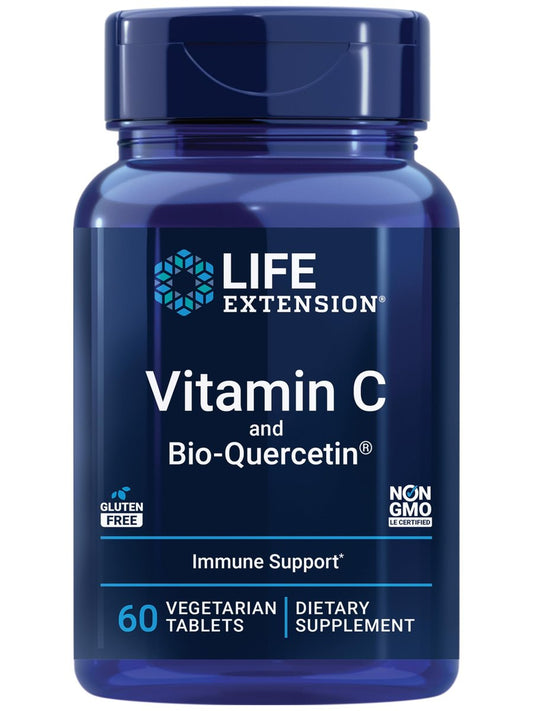Life Extension Vitamin C + Bio-Quercetin® – Herz-Kreislauf-Gesundheit & Immununterstützung, hoch bioverfügbar, glutenfrei, nicht-GVO, vegetarisch, 60 Tabletten