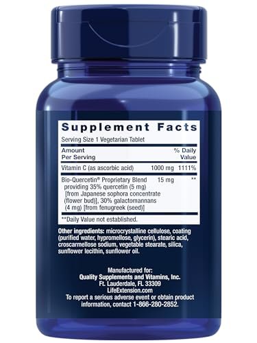 Life Extension Vitamin C + Bio-Quercetin® – Herz-Kreislauf-Gesundheit & Immununterstützung, hoch bioverfügbar, glutenfrei, nicht-GVO, vegetarisch, 60 Tabletten