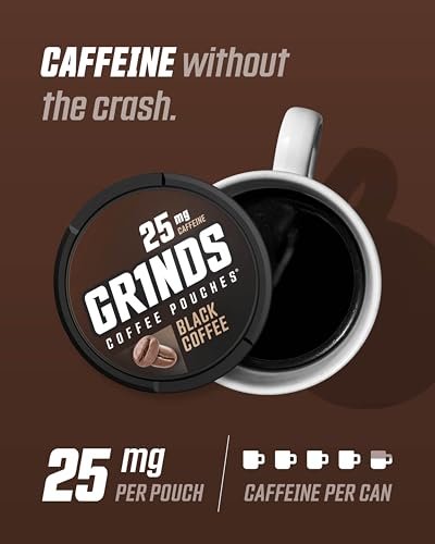 Grinds Kaffeebeutel 18 Stück pro Dose | 3 Dosen Black Coffee | Koffeinbeutel | Saubere Energieoption | Tragbare Energie | Kein Crash, kein Zittern | B-Vitamine | Fokus | Zuckerfrei | Braufreier Kaffee