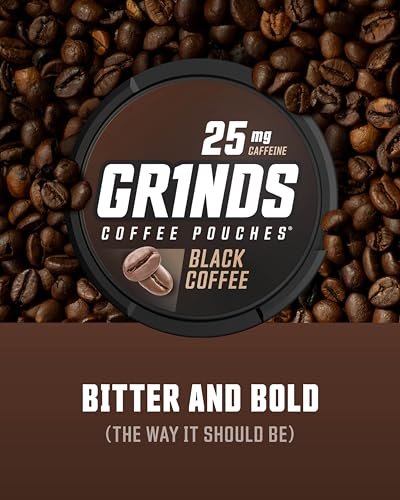 Grinds Kaffeebeutel 18 Stück pro Dose | 3 Dosen Black Coffee | Koffeinbeutel | Saubere Energieoption | Tragbare Energie | Kein Crash, kein Zittern | B-Vitamine | Fokus | Zuckerfrei | Braufreier Kaffee