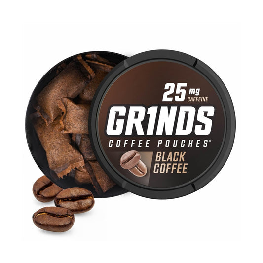 Grinds Kaffeebeutel 18 Stück pro Dose | 3 Dosen Black Coffee | Koffeinbeutel | Saubere Energieoption | Tragbare Energie | Kein Crash, kein Zittern | B-Vitamine | Fokus | Zuckerfrei | Braufreier Kaffee