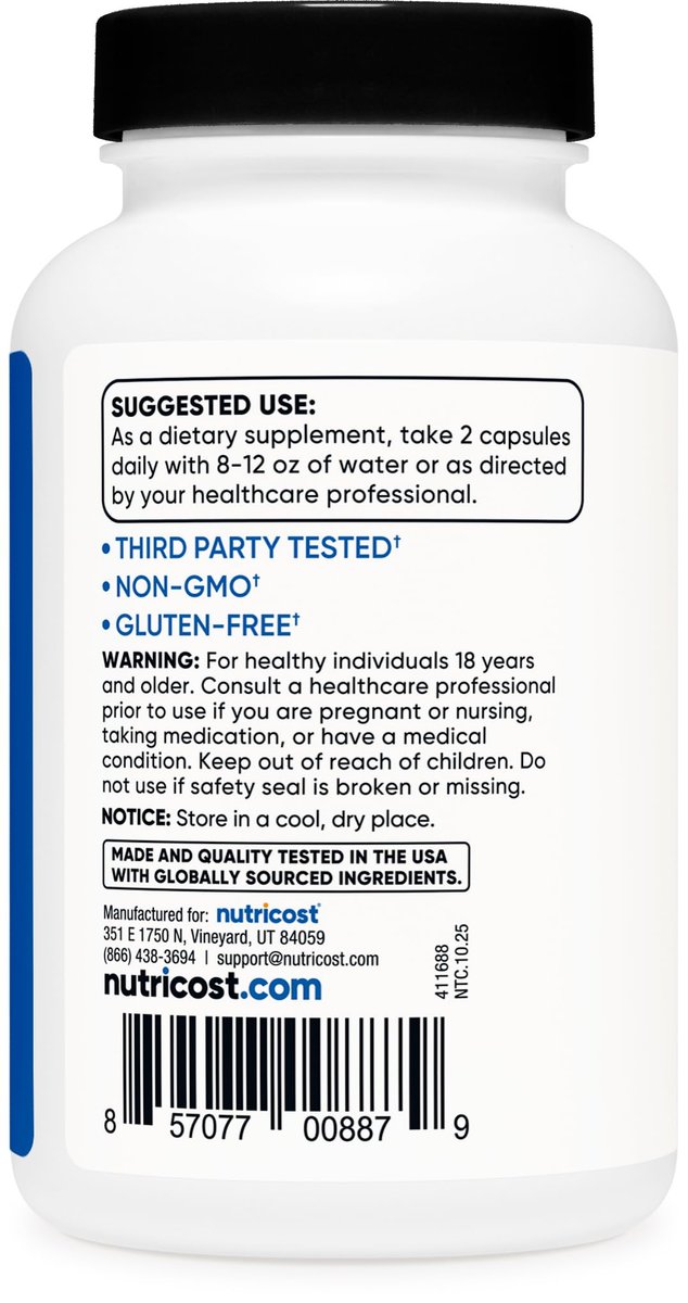Nutricost HMB (Beta-Hydroxy Beta-Methylbutyrat) 1000mg – 120 Kapseln, 500mg pro Kapsel, 60 Portionen – Glutenfrei und Nicht-GVO