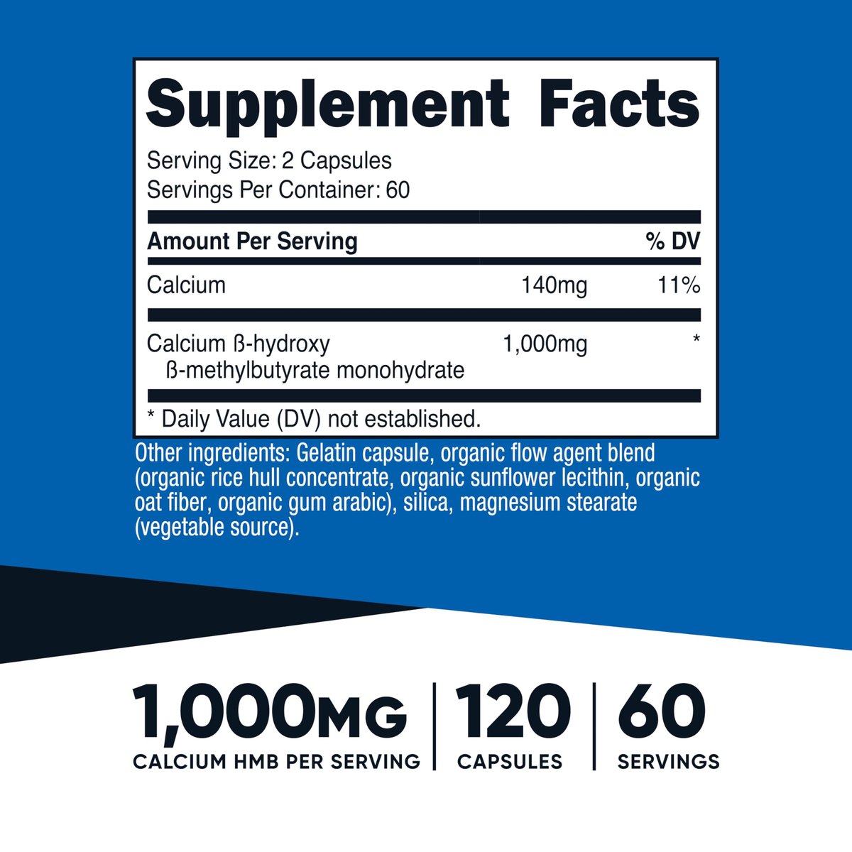 Nutricost HMB (Beta-Hydroxy Beta-Methylbutyrat) 1000mg – 120 Kapseln, 500mg pro Kapsel, 60 Portionen – Glutenfrei und Nicht-GVO