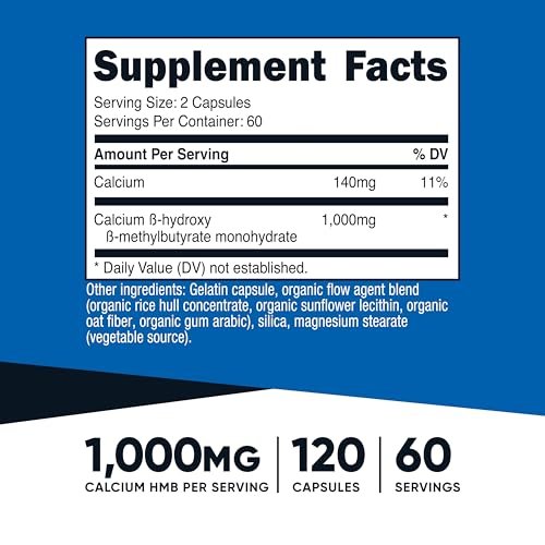 Nutricost HMB (Beta-Hydroxy Beta-Methylbutyrat) 1000mg – 120 Kapseln, 500mg pro Kapsel, 60 Portionen – Glutenfrei und Nicht-GVO