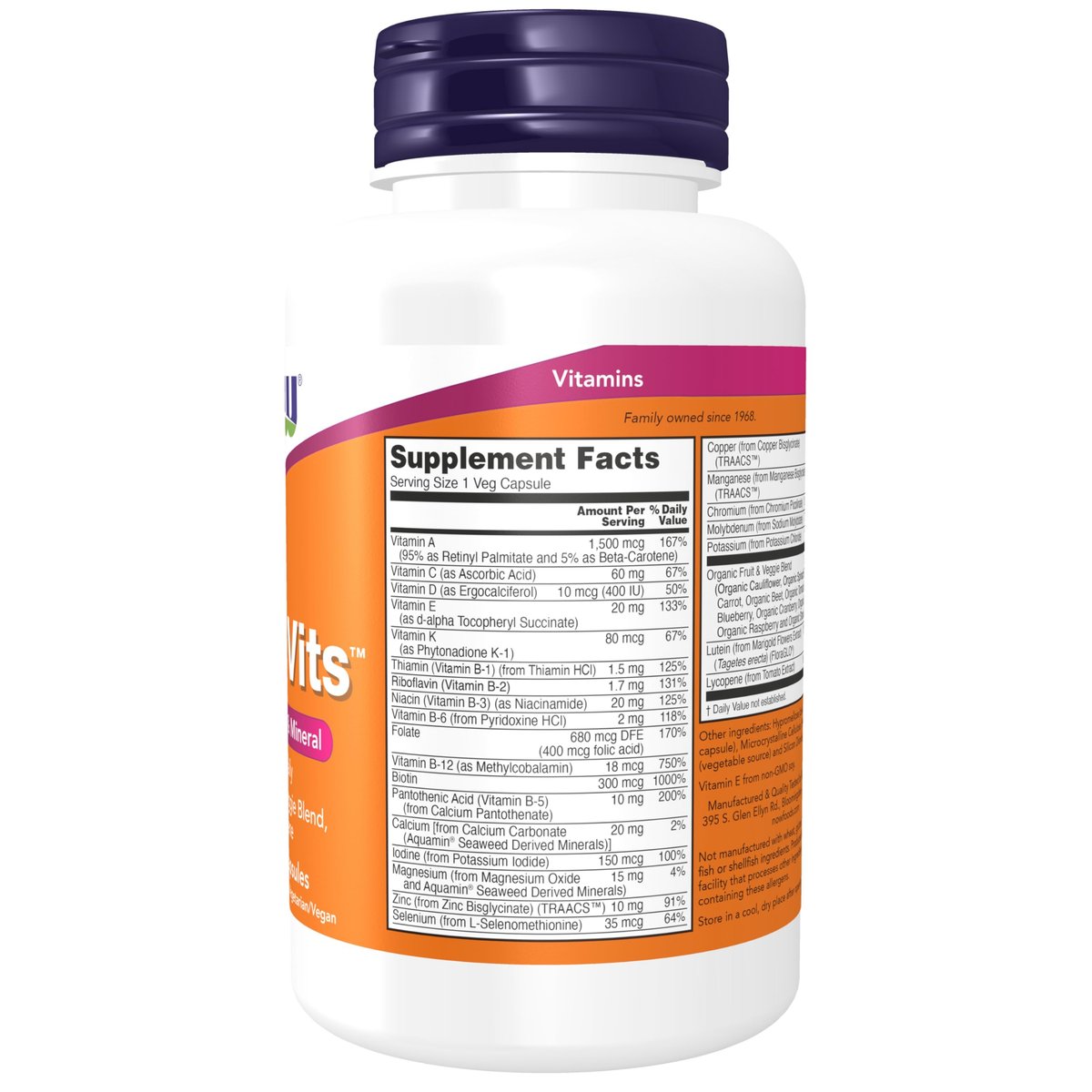NOW Foods Tägliche Vitamine mit Obst- und Gemüsemischung, Lutein und Lycopin, 120 vegane Kapseln