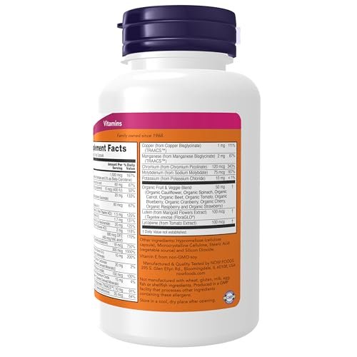 NOW Foods Tägliche Vitamine mit Obst- und Gemüsemischung, Lutein und Lycopin, 120 vegane Kapseln