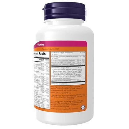 NOW Foods Tägliche Vitamine mit Obst- und Gemüsemischung, Lutein und Lycopin, 120 vegane Kapseln