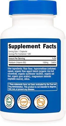 Nutricost Vitamin B2 (Riboflavin) 100mg, 120 Kapseln - Glutenfrei und Nicht-GVO